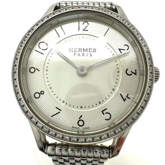HERMES CA2.130 Slim d'Hermes Diamond Bezel Quartz Wristwatch SS Silver - Picture 1 of 13